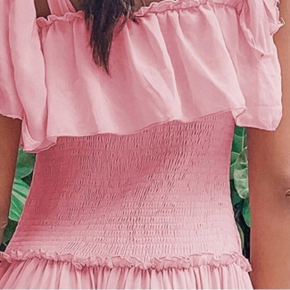 NEW- Lulu's Like a Fairy Tale Dusty Pink Smocked Tie-Strap Tiered Maxi Dress MD - Picture 14 of 16